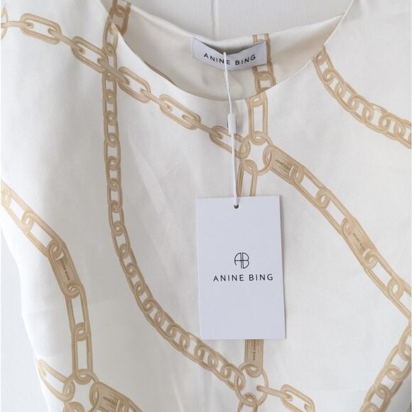 NWT Anine Bing Lisette Chain Printed 100% Silk-charmeuse Slip Mini Dress, size L - Picture 4 of 9